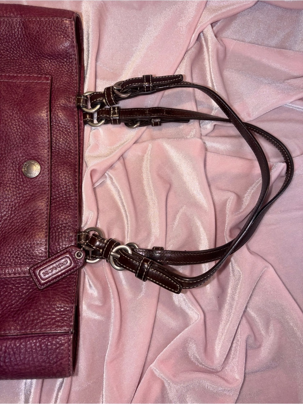 Vintage Authentic Coach Pebbled Leather Shoulder Chelsea Bag - Burgundy - Picture 6 of 7